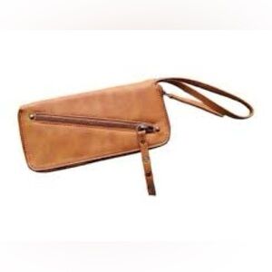 Free People Vegan Brown Wristlet Bohemian Wallet Zip Closures Credit Card Slots